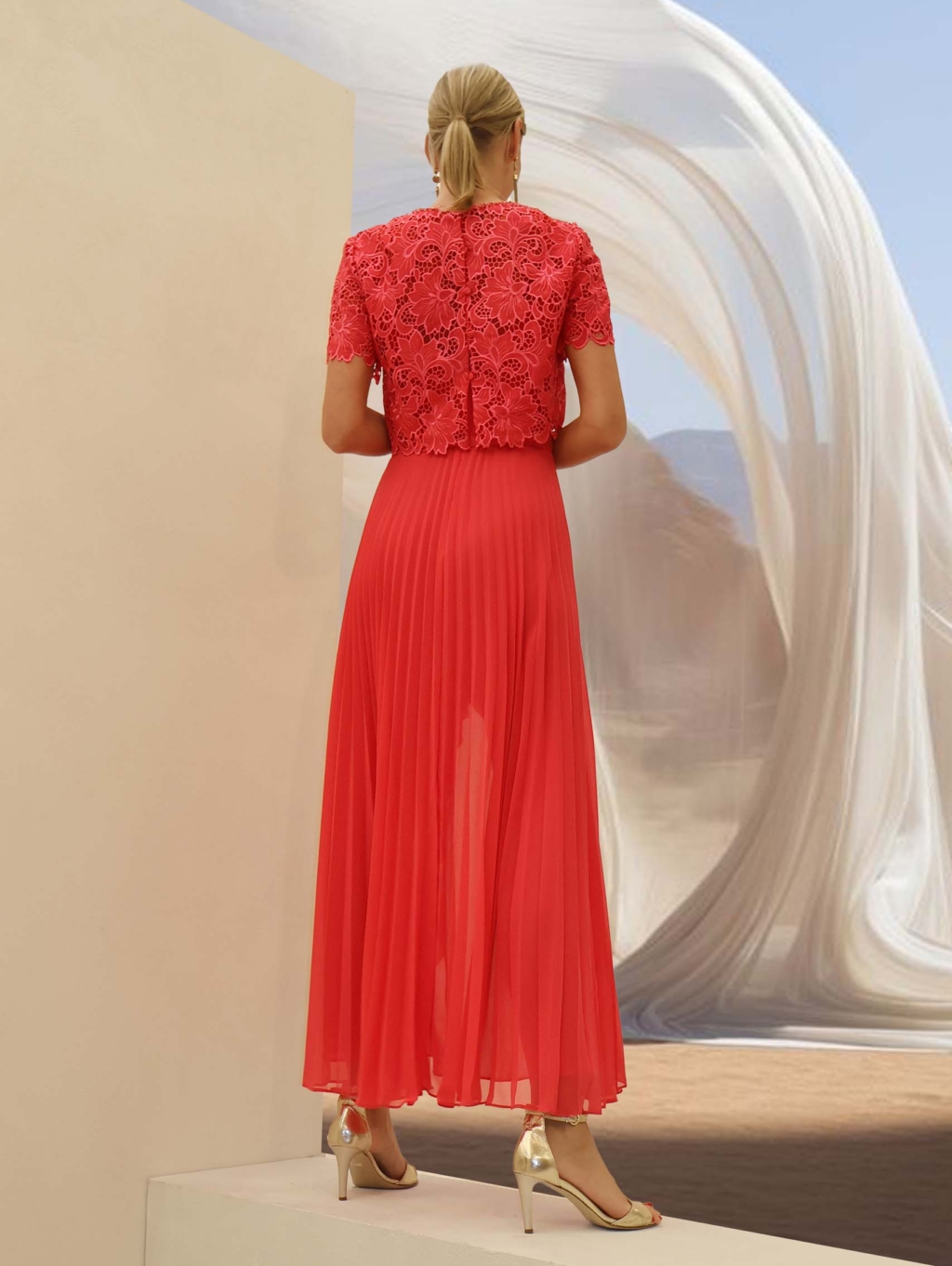 White & coral long combi - Linea Raffaelli