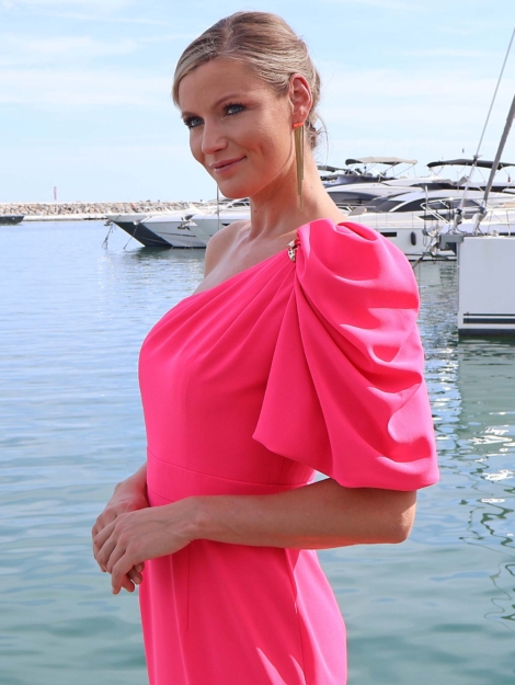 Raffaelli Casual Chique S26 Set 845 - Asymmetric midi dress in a crêpe fabric in hot pink fuchsia - 261-054-01 h