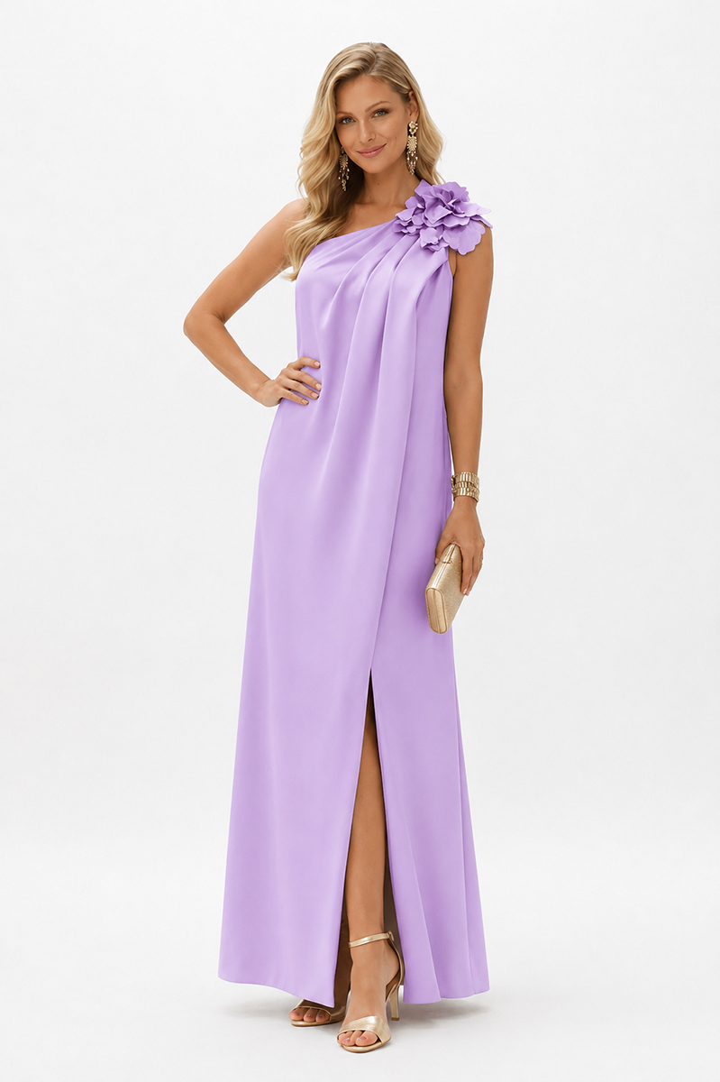 lavender one shoulder maxi dress with floral detail - Image 3