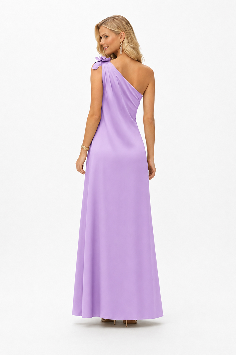 lavender one shoulder maxi dress with floral detail - Image 2