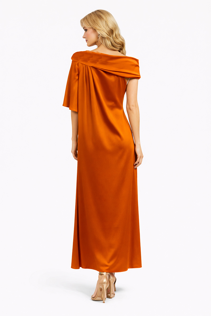 LINEA RAFFAELLI Orange One-Shoulder Maxi Dress with Floral Detail - Image 2
