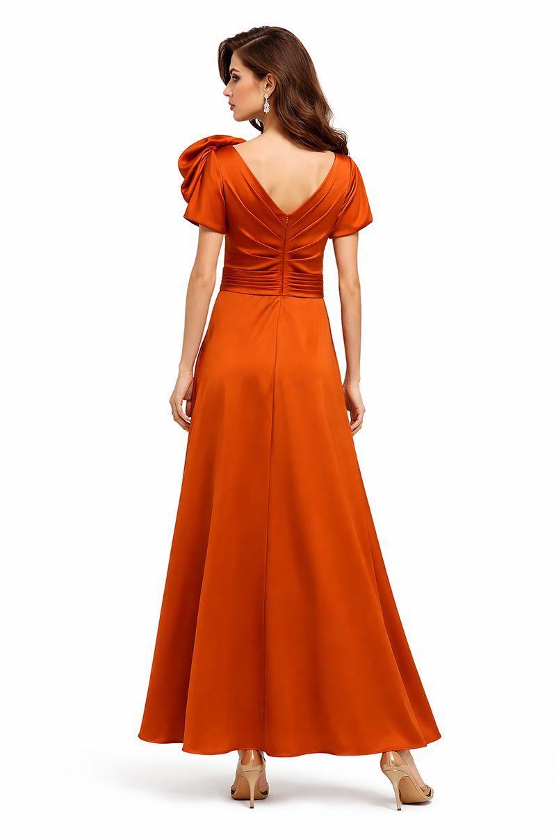 LINEA RAFFAELLI Burnt Orange Satin Maxi Dress with Statement Flower - Image 2